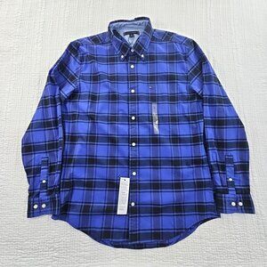 NEW Tommy Hilfiger Middle Weight Flannel Shirt Men's L Blue Plaid NWT Button-Up
